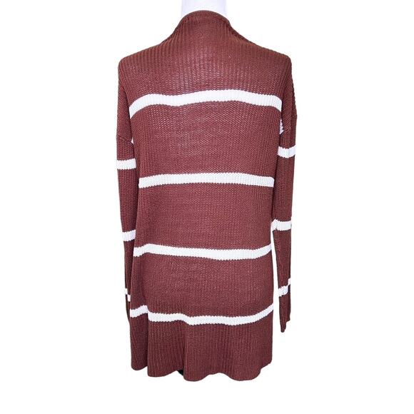 Pink Clover Spice Brown White Striped Cardigan with Pockets - Picture 5 of 8